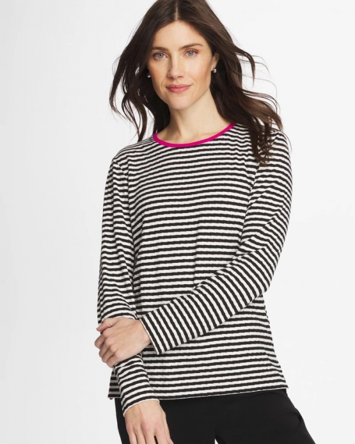 Chicos Zenergy® Striped Jacquard Contrast Pullover Top - EUROPA PINK