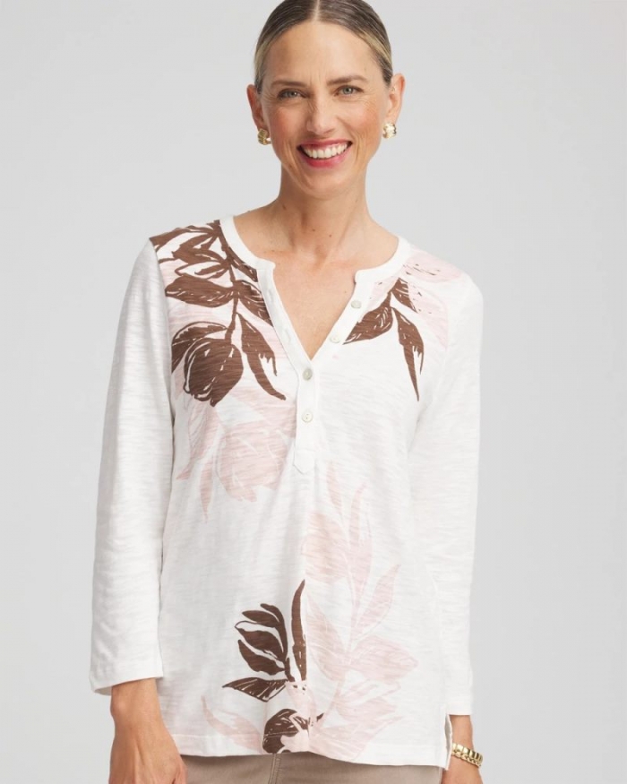 Chicos Slub Splitneck Henley Tee - ROSE SMOKE