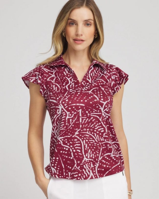 Chicos Zenergy® UPF Printed Polo Top - RUSSET RED