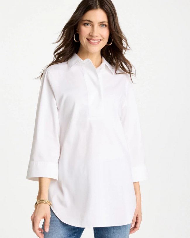 Chicos No Iron Stretch Popover Tunic - OPTIC WHITE