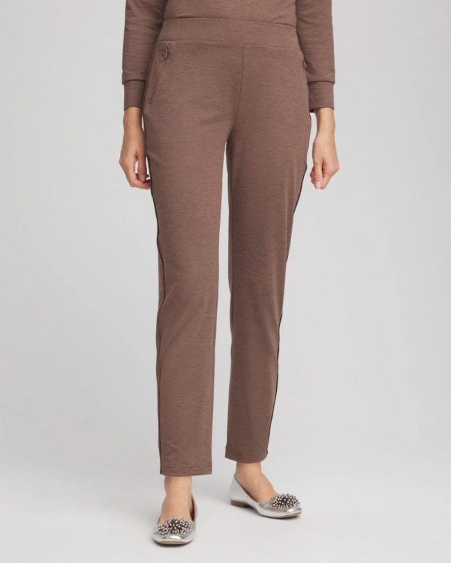 Chicos Zenergy® Cloud Satin Trim Pants - WALNUT