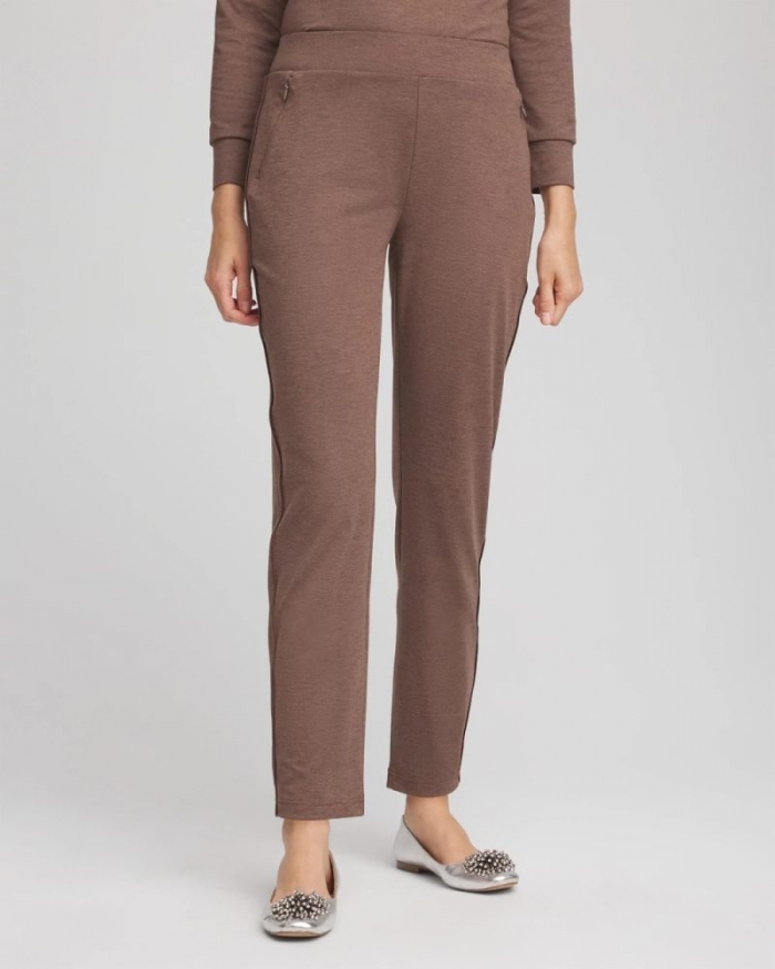 Chicos Zenergy® Cloud Satin Trim Pants - WALNUT