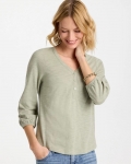 Chicos Puff Sleeve Cotton Slub Henley Tee - SEAGRASS GREEN Chicos Puff Sleeve Cotton Slub Henley Tee - SEAGRASS GREEN