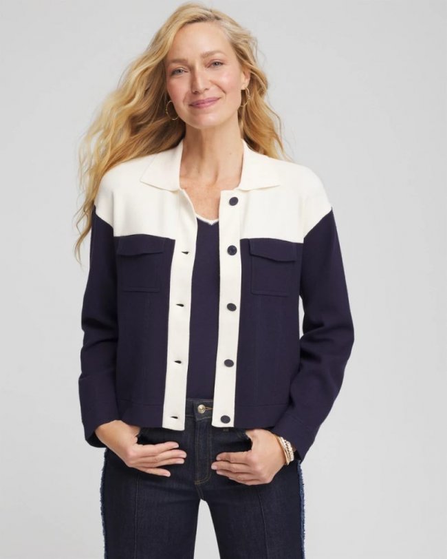 Chicos Colorblock Cardigan Jacket - PASSPORT BLUE