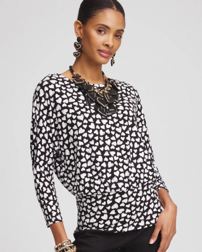 Chicos Valentine's Day Banded-Hem Top - BLACK