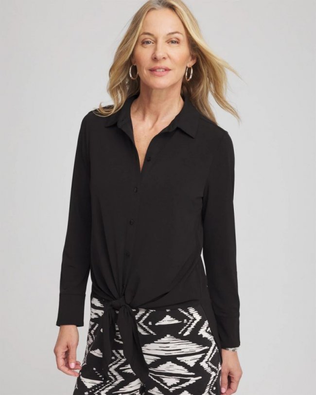 Chicos Travelers™ Knit Tie-Front Shirt - BLACK