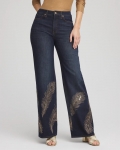 Chicos Embellished High-Rise Wide-Leg Jeans - MARCONI INDIGO