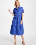 Chicos Eyelet Tiered Dress - AMPARO BLUE
