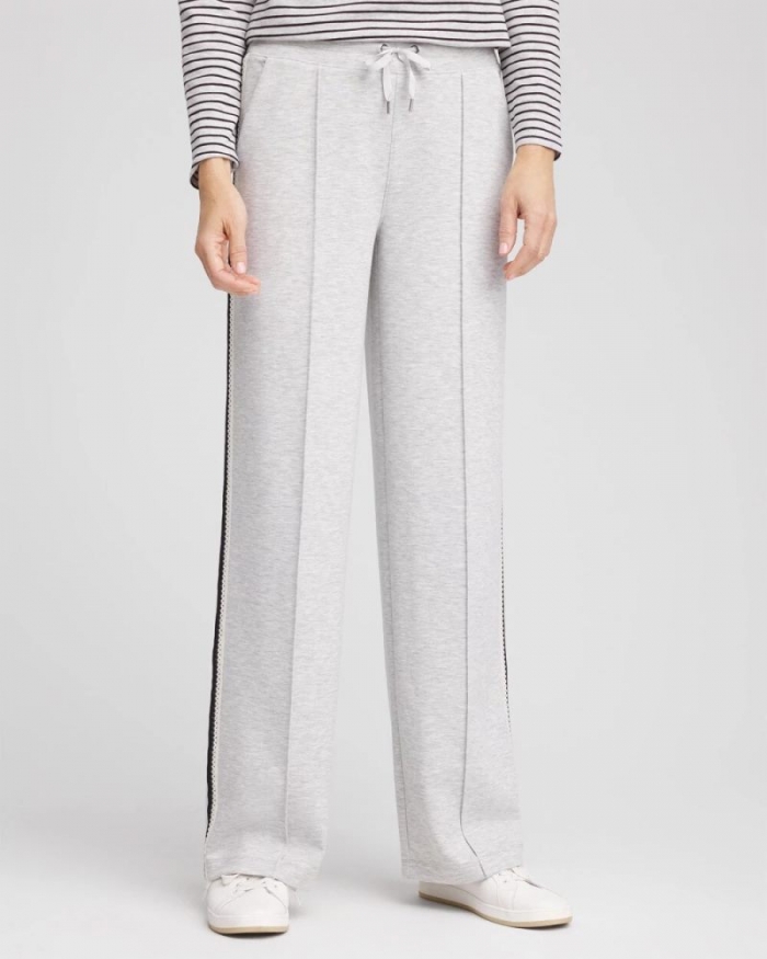 Chicos Petite Zenergy® Double-Knit Lattice Trim Pants - FROSTED GRAY HEATHER