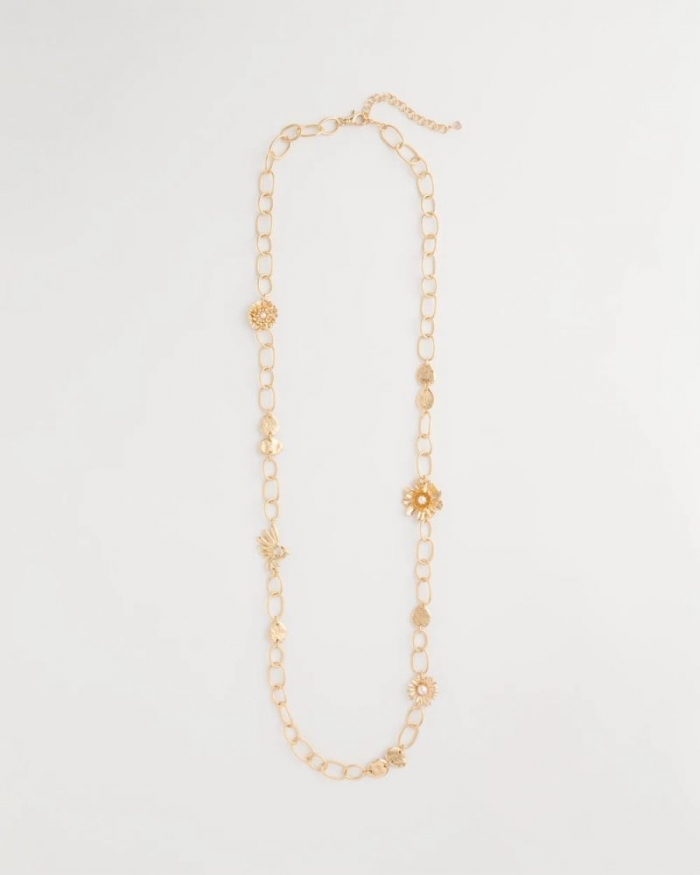 Chicos Flower Long Single-Strand Necklace - GOLD