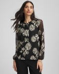 Chicos Floral Metallic Bodre Top - BLACK