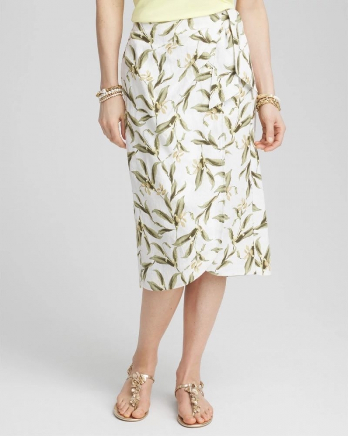 Chicos Linen Midi Wrap Skirt - ALABASTER