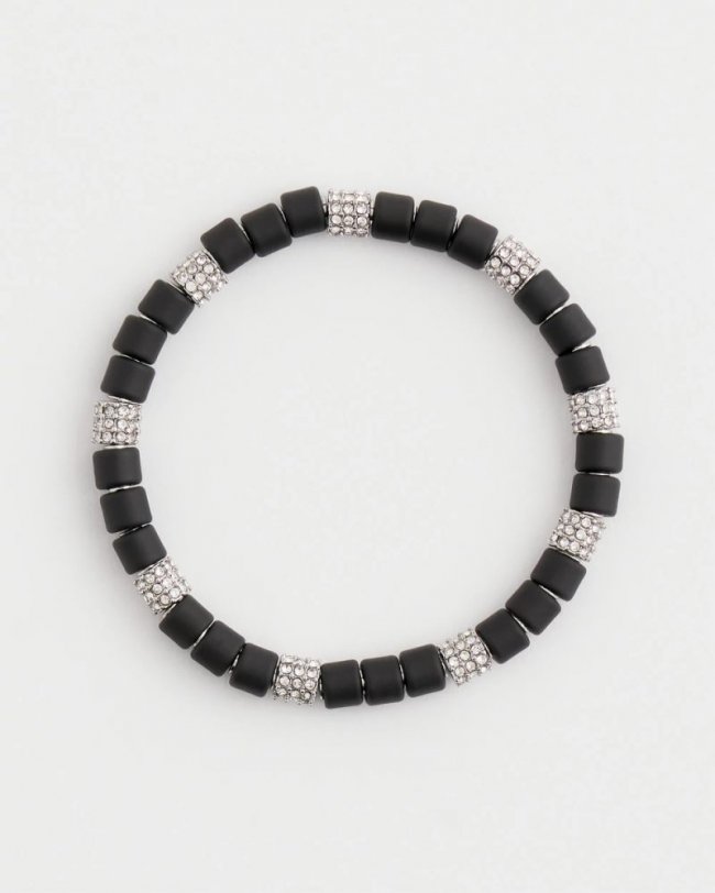 Chicos Black Barrel Bead Stretch Bracelet - BLACK Chicos Black Barrel Bead Stretch Bracelet - BLACK