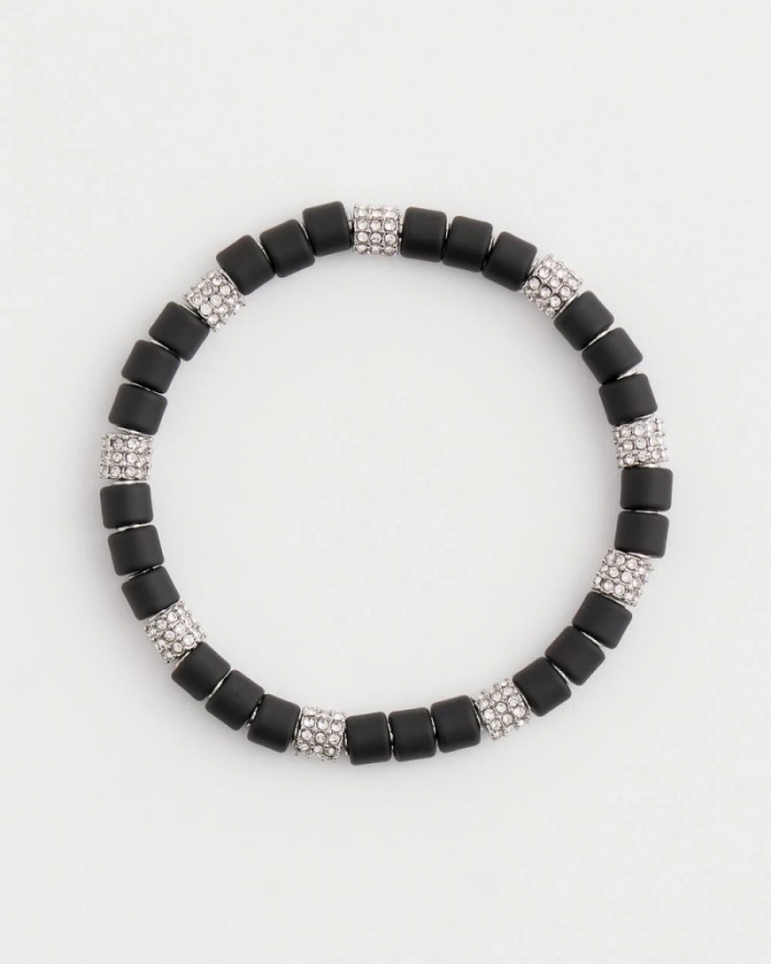 Chicos Black Barrel Bead Stretch Bracelet - BLACK