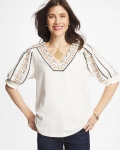 Chicos Embroidered Smocked-Sleeve Tee - ECRU Chicos Embroidered Smocked-Sleeve Tee - ECRU