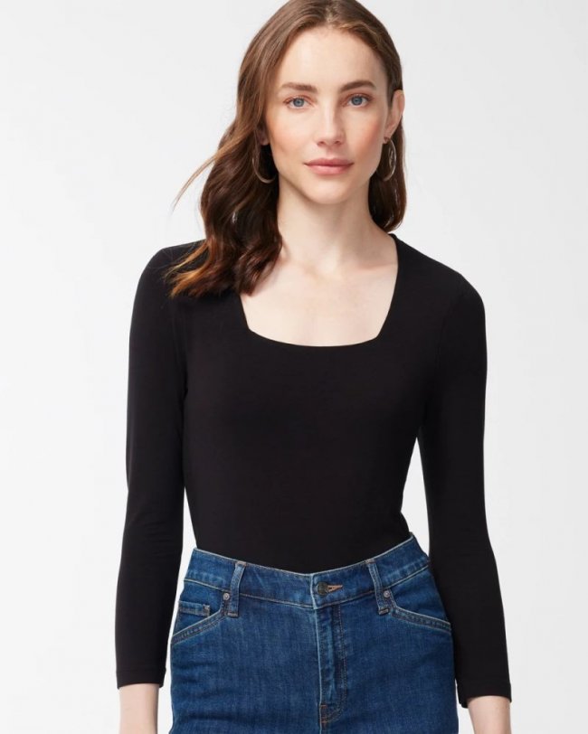 Chicos Touch of Cool™ Square Neck Tee - BLACK