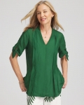 Chicos Cotton Voile & Silk Pleated Blouse - PALM LEAF Chicos Cotton Voile & Silk Pleated Blouse - PALM LEAF