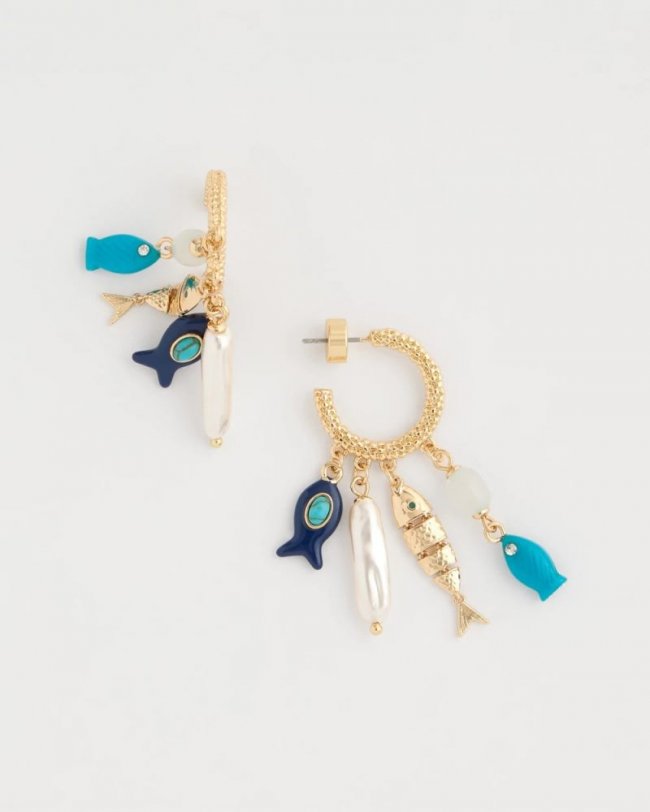 Chicos Fish Charm Crinkle Hoop Earrings - BLUE MULTI