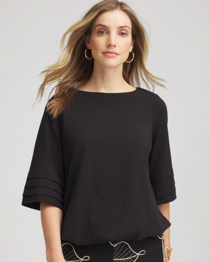 Chicos Boatneck Bubble-Hem Top - BLACK