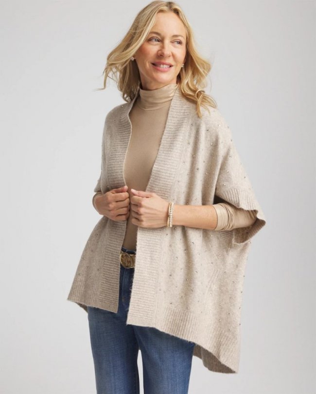 Chicos Embellished Cocoon Ruana - NEUTRAL