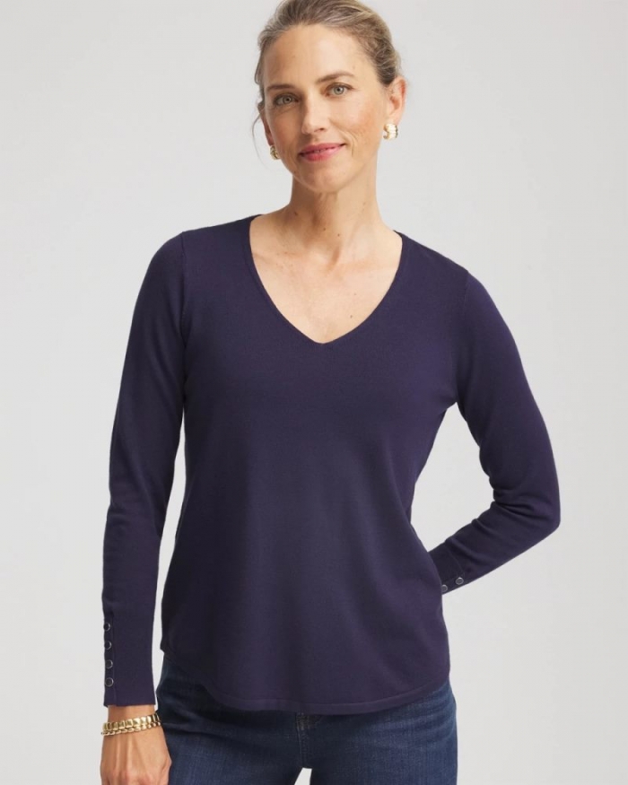 Chicos Ella V-Neck Pullover Sweater - PASSPORT BLUE