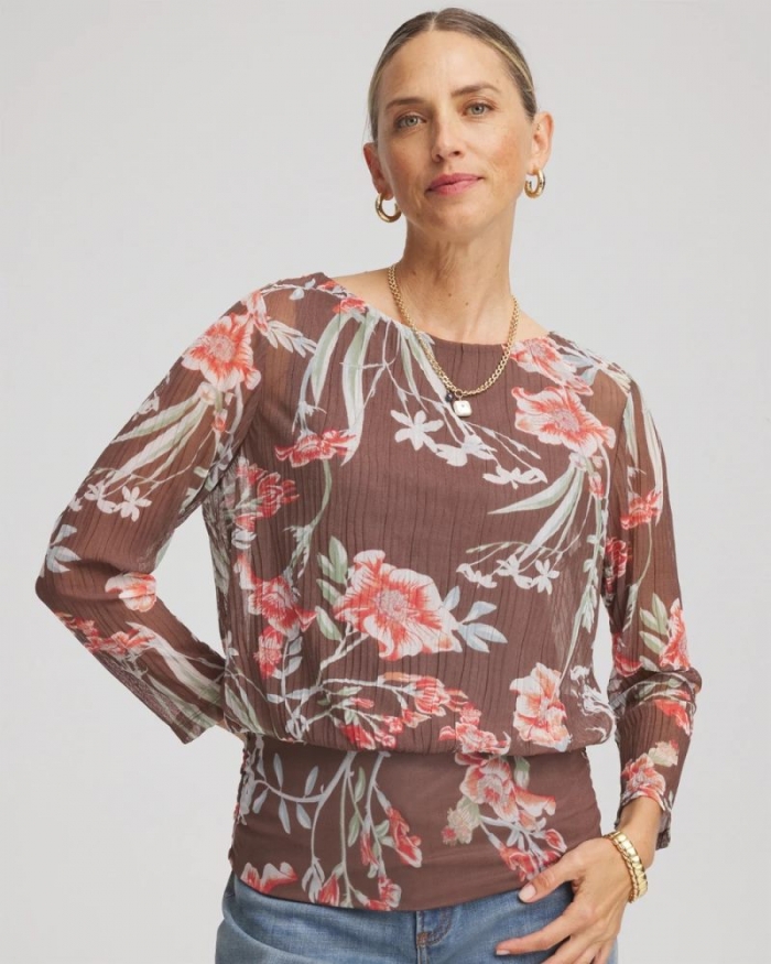 Chicos Textured Banded-Hem Top - DRIED MUSHROOM