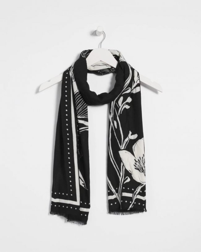 Chicos Floral Woven Oblong Scarf - BLACK Chicos Floral Woven Oblong Scarf - BLACK