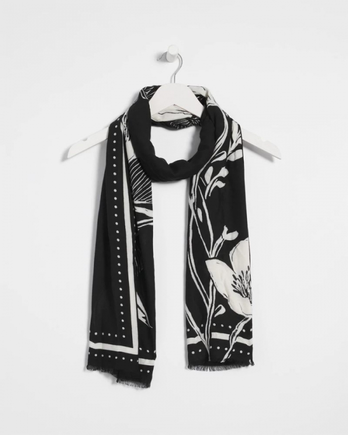Chicos Floral Woven Oblong Scarf - BLACK