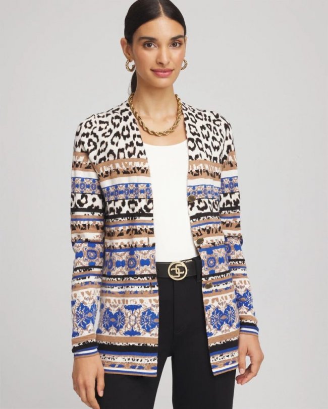 Chicos Animal Fair Isle Cardigan - ENGLISH CREAM