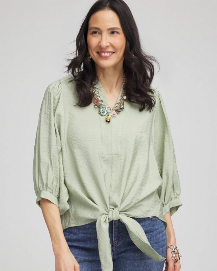 Chicos Tie-Front Blouse - MOROCCAN MINT