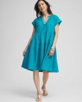 Chicos Linen Embellished Cap Sleeve Dress - PEACOCK BLUE