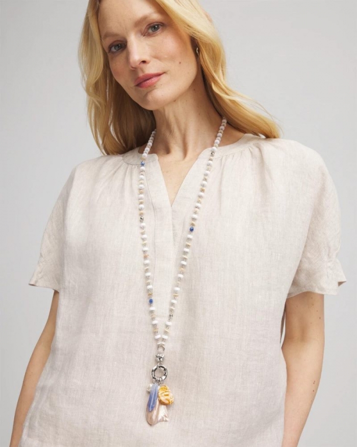 Chicos Seashell Beaded Pendant Necklace - MULTI