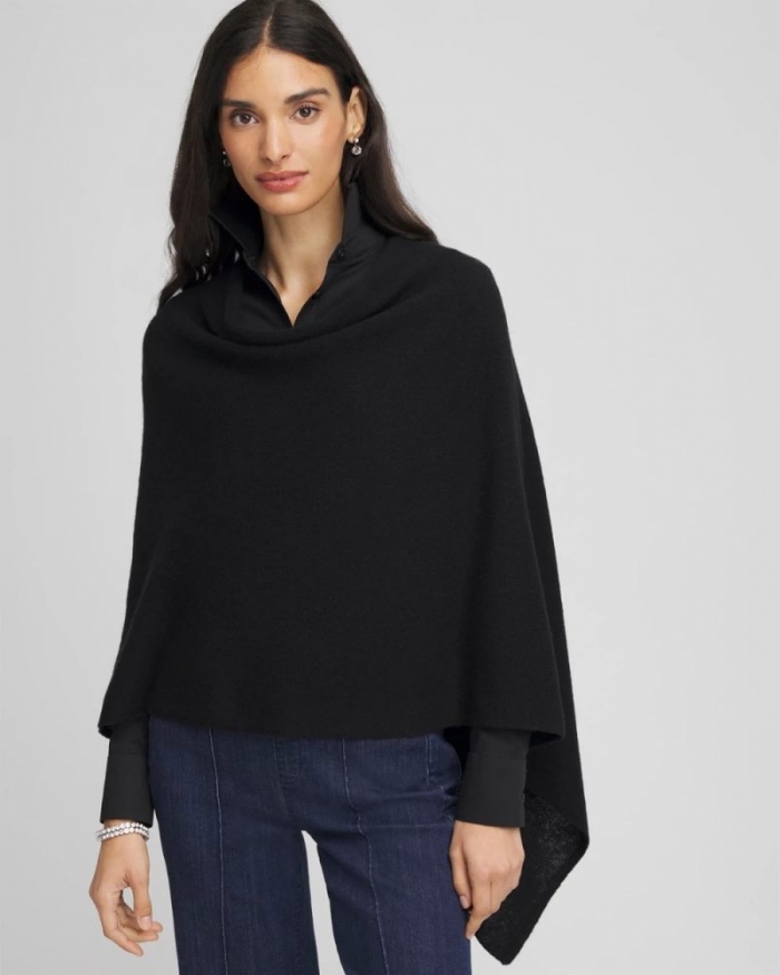 Chicos Cashmere Poncho - BLACK