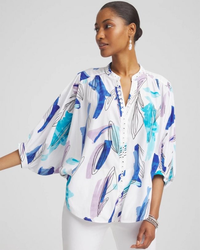 Chicos Batwing Sleeve Top - PARADISO BLUE