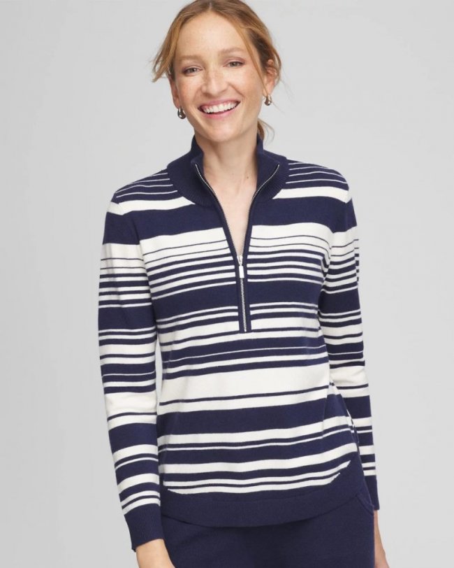 Chicos Zenergy® Luxe Cashmere-Blend Half Zip Top - PASSPORT BLUE
