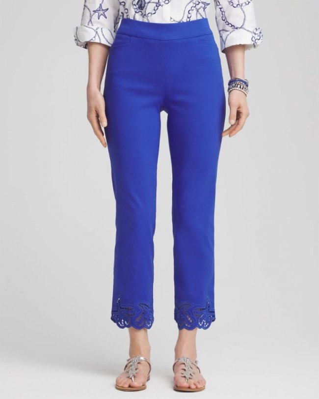Chicos Brigitte™ Pull-On Cutwork Cropped Pants - RICH COBALT