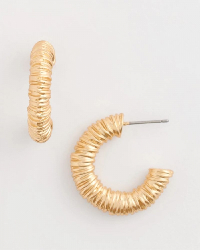 Chicos Crinkle Goldtone Hoop Earrings - GOLD