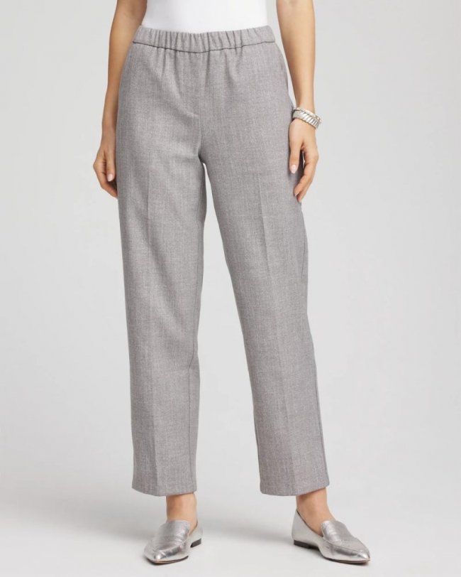 Chicos Shimmer Straight Tapered Ankle Pants - SILVER