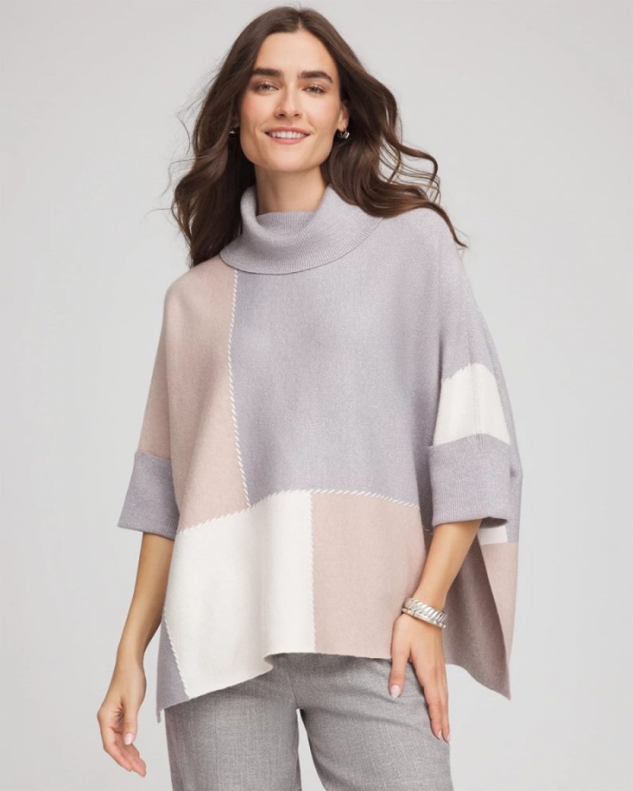 Chicos Quilted Chic Cowlneck Poncho - BIRCH