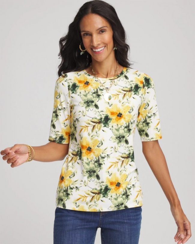 Chicos Touch of Cool™ Elbow-Sleeve Perfect Tee - ECRU