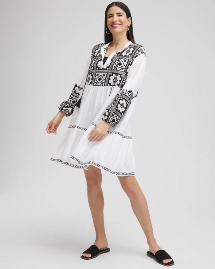 Chicos Eyelet Swim Dress Coverup - ALABASTER