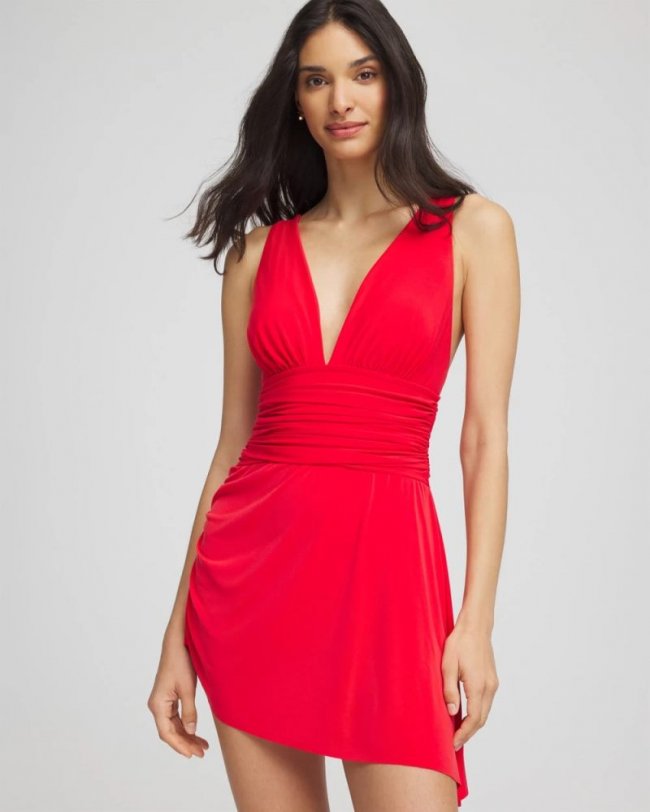 Chicos Magicsuit® Solid Celine Swim Dress - BRIGHT RED