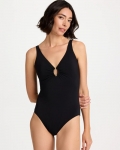 Chicos Gottex Beyond Time V-Neck One-Piece Swimsuit - BLACK Chicos Gottex Beyond Time V-Neck One-Piece Swimsuit - BLACK