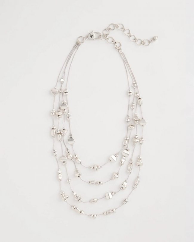 Chicos Silvertone Nugget Illusion Necklace - SILVER