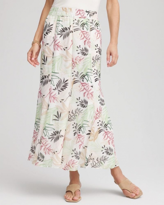 Chicos Floral Embroidered Crinkle Maxi Skirt - ECRU