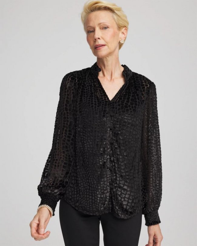 Chicos Burnout Velvet Blouse - BLACK