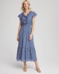 Chicos Textured Ruffled-Placket Maxi Dress - BLUE LOTUS