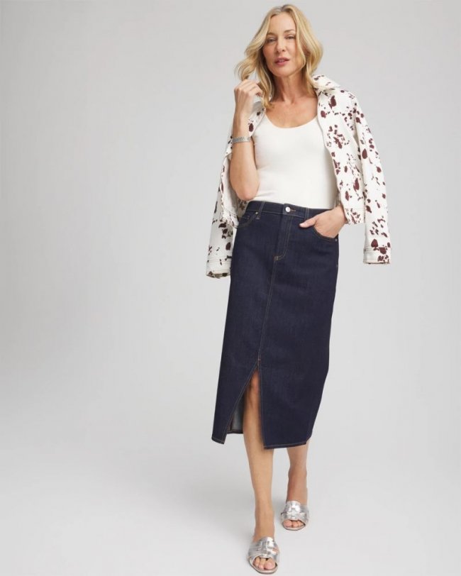 Chicos High-Rise Straight Stretch-Denim Skirt - CEDAR RINSE