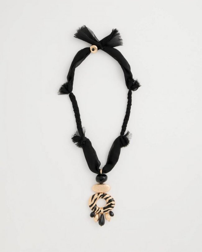 Chicos Tiger Pendant Necklace - BLACK/GOLD
