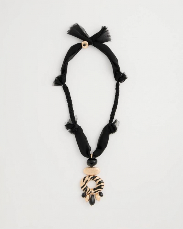 Chicos Tiger Pendant Necklace - BLACK/GOLD